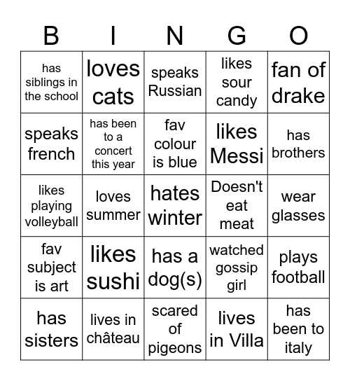 Untitled Bingo Card