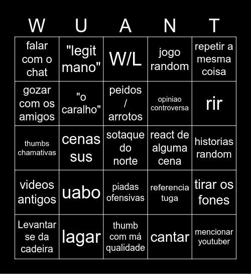 WUANT Bingo Card