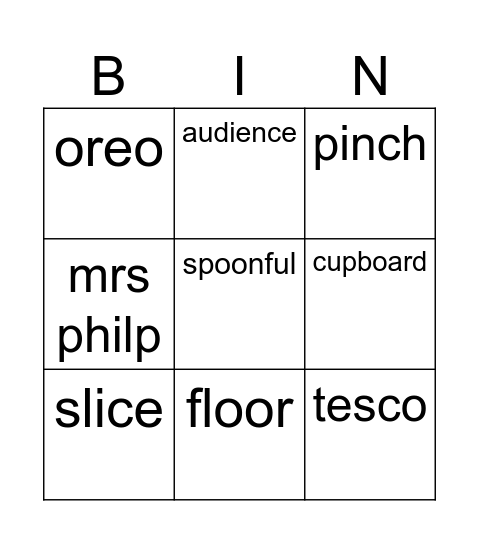 Year 3 Nouns Bingo Card