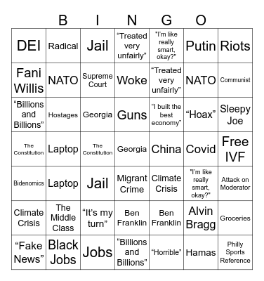 Debate Bingo Card