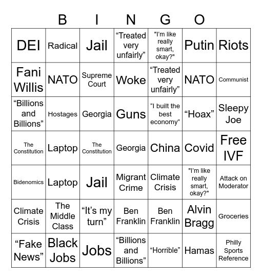 Debate Bingo Card