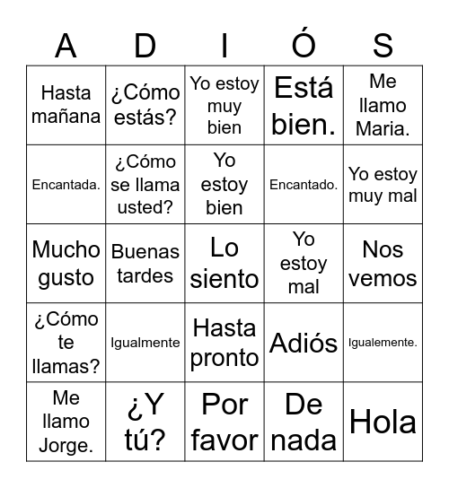 Saludos y Courtesías Bingo Card