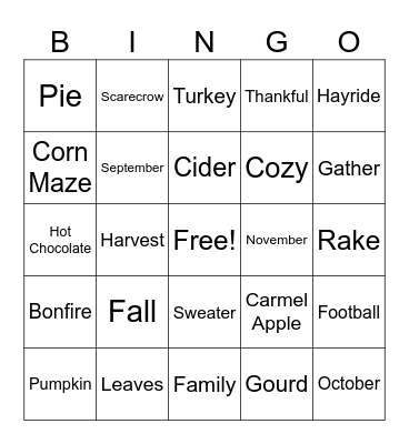 Fall Bingo Card