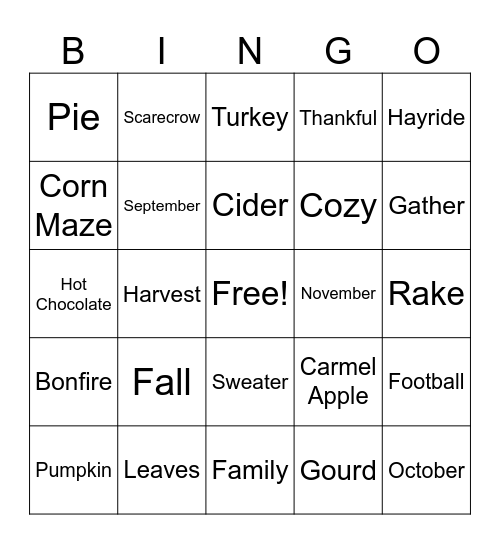 Fall Bingo Card