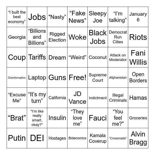 DEBATE BINGO Card