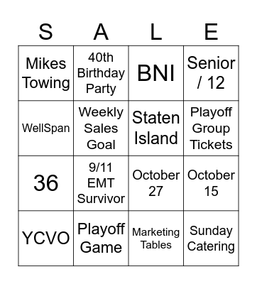 Sales Bingo! Bingo Card