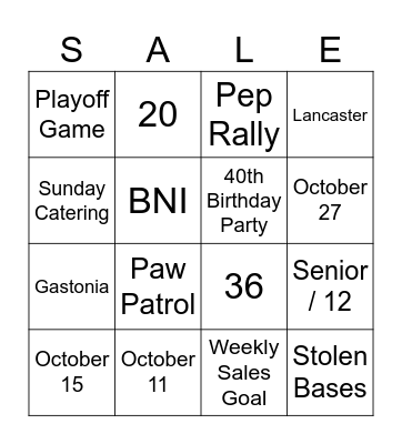 Sales Bingo! Bingo Card