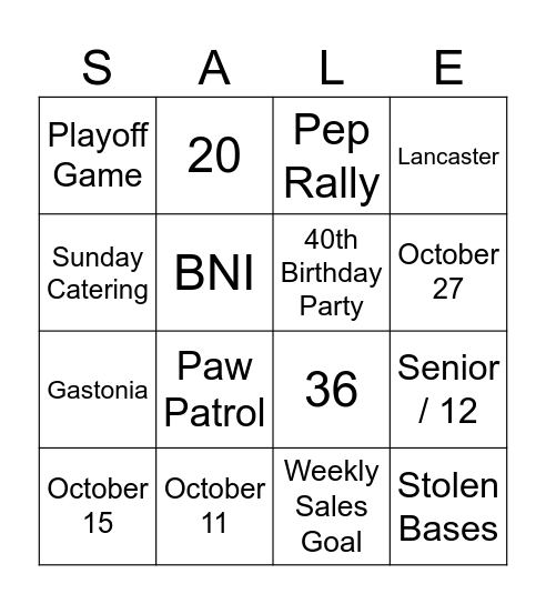 Sales Bingo! Bingo Card