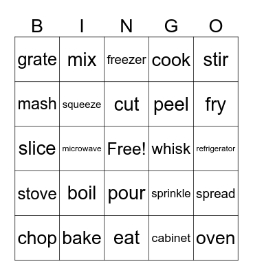 COOKING Bingo Card