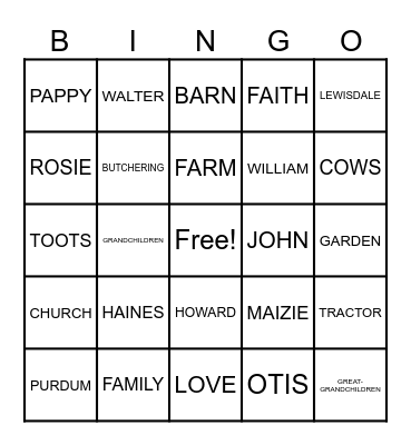 HAINES FAMILY BINGO Card