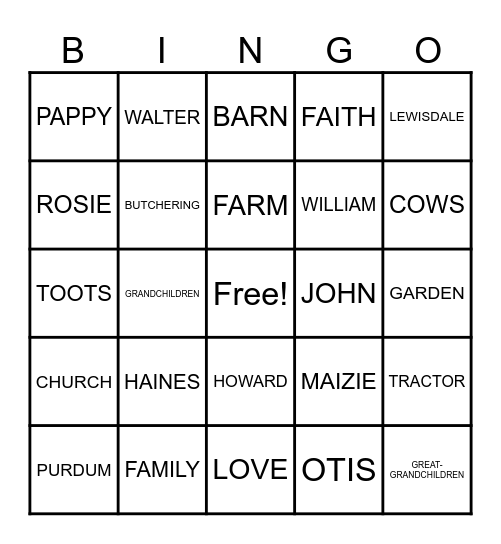 HAINES FAMILY BINGO Card