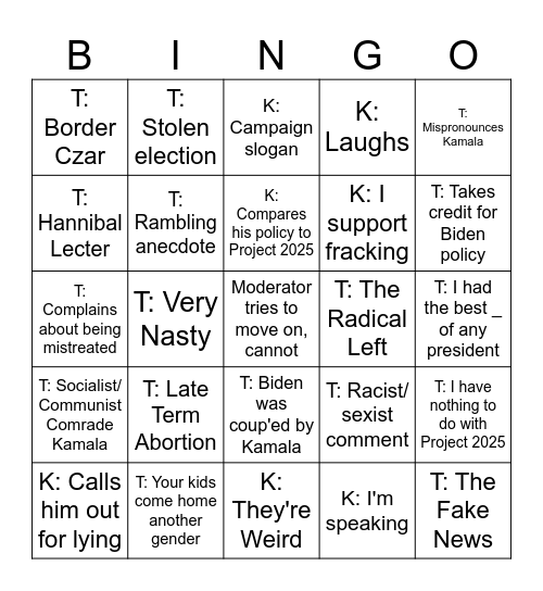 DEBATE NIGHT Bingo Card