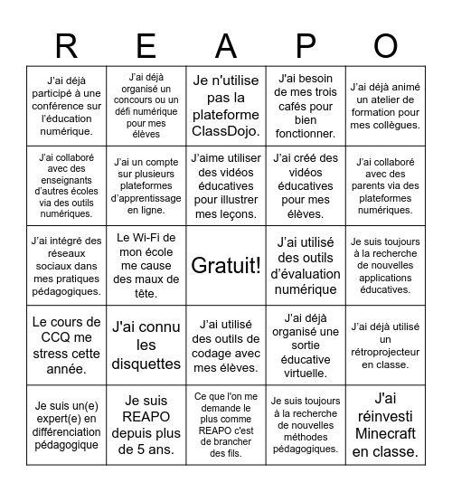 Bingo des REAPO Bingo Card