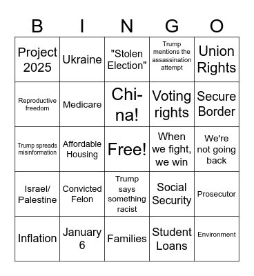Presidential Debate Bingo Card