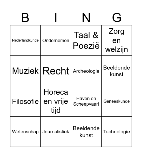 Beroepen Bingo Card