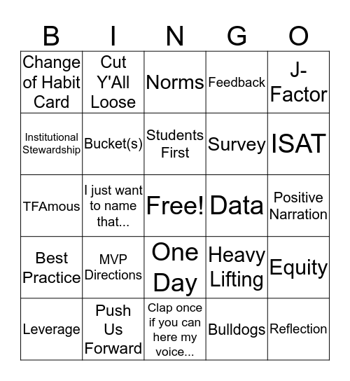 TFA Lingo Bingo Card