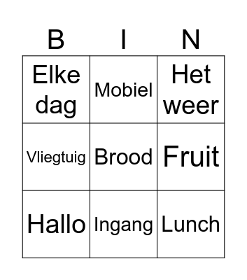 Chinees Bingo Card