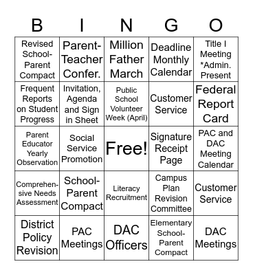 Title I Bingo  Bingo Card