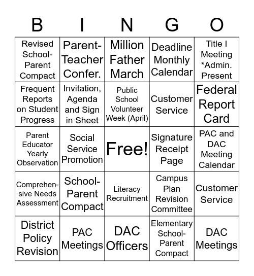 Title I Bingo  Bingo Card