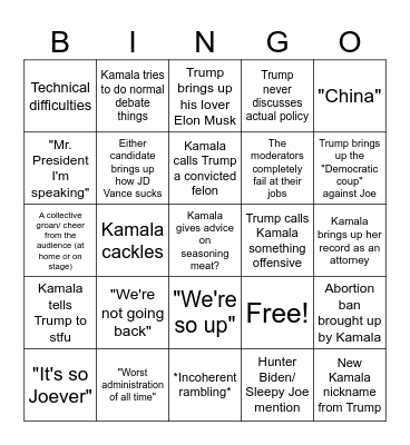 Trump v. Kamala Bingo Card