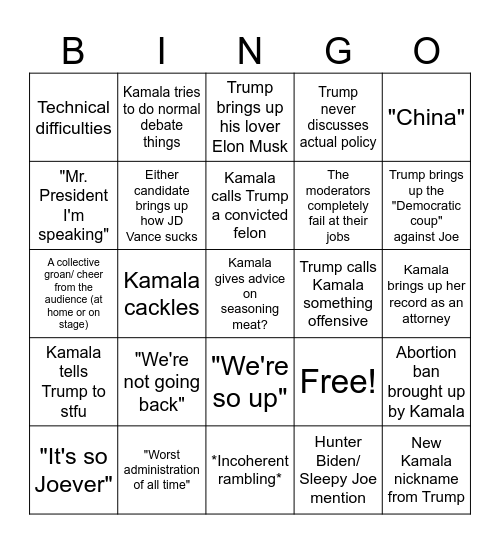 Trump v. Kamala Bingo Card