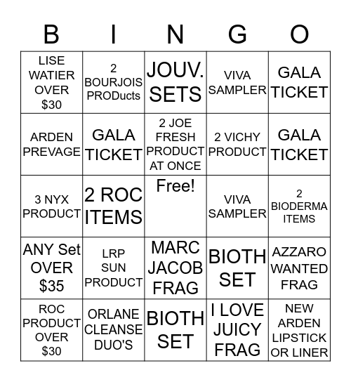 COSMETICS BINGO-GREAT PRIZES!! Bingo Card
