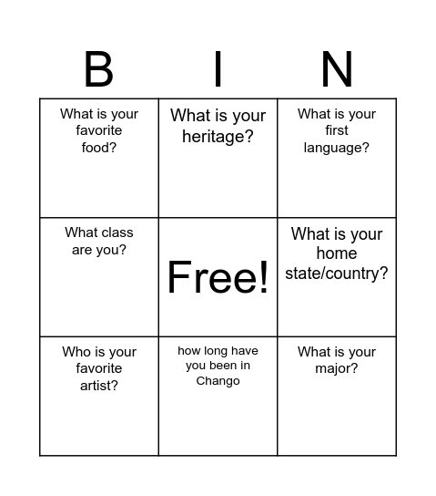 Untitled Bingo Card