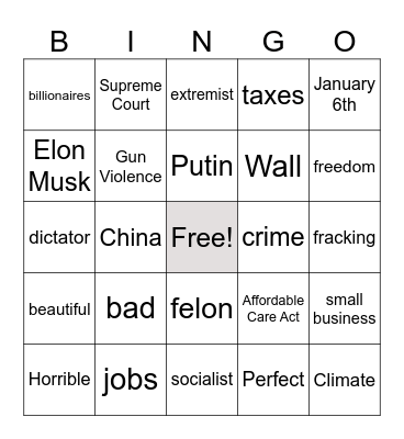 Debate Watch Bingo Card