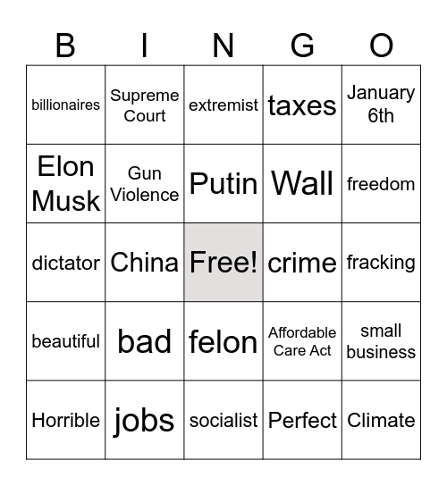 Debate Watch Bingo Card