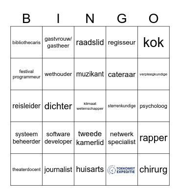 ToekomstExpeditie Beroepen Bingo Card