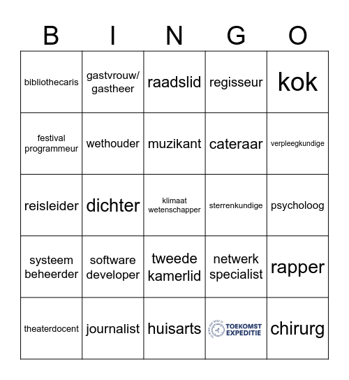 ToekomstExpeditie Beroepen Bingo Card