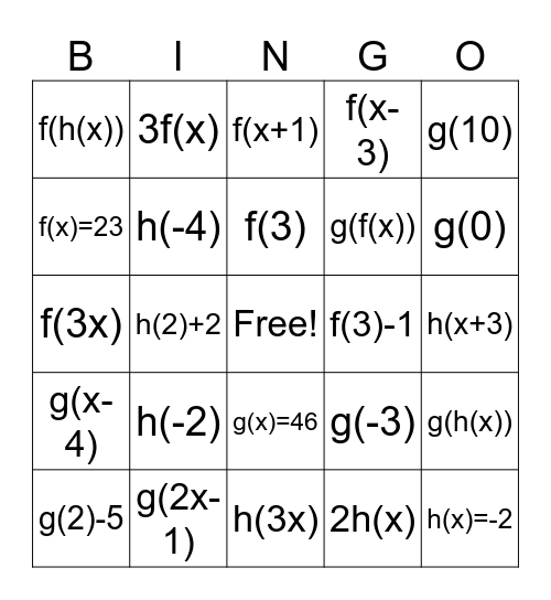 Function Bingo Card