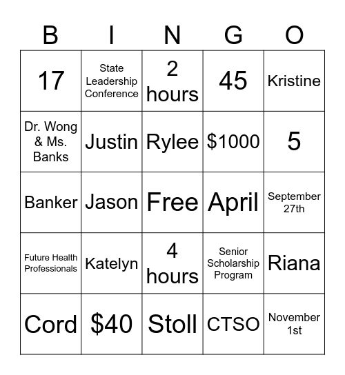 HOSA! Bingo Card