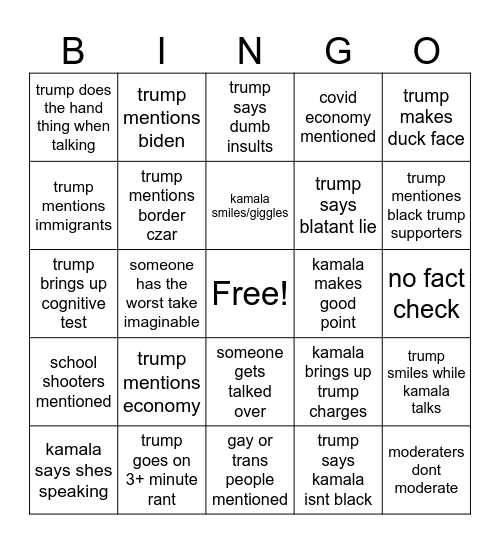 DEBATE BINGO Card