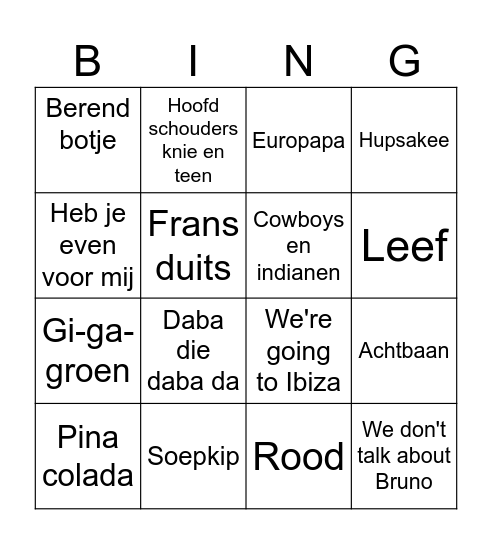 Muziekbingo Card