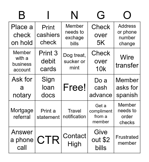 TELLER BINGO Card