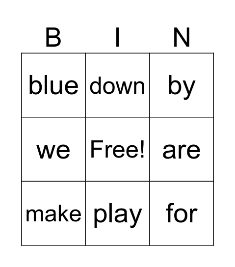 Sight words Bingo Card