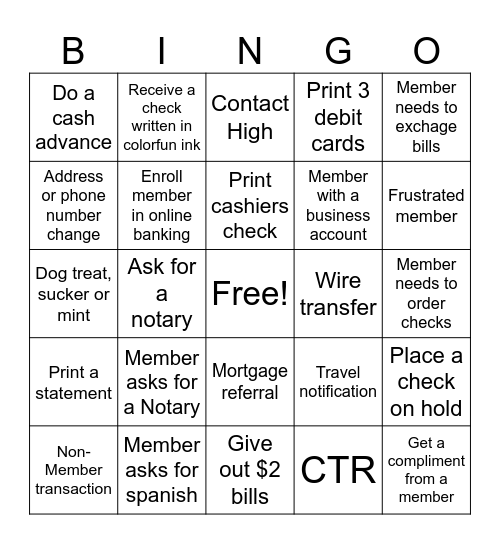 TELLER BINGO Card