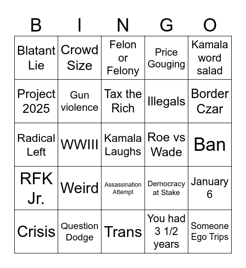 Sept 10 Debate Bingo Card