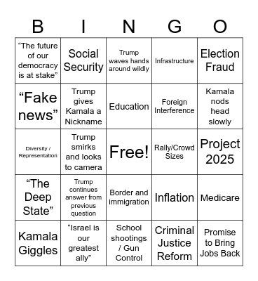 Debate Bingo Card