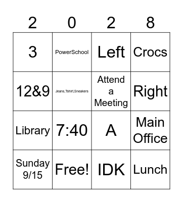 Freshman Bingo Card