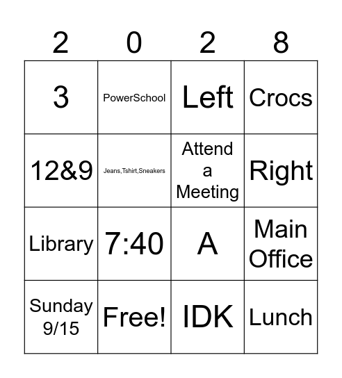 Freshman Bingo Card