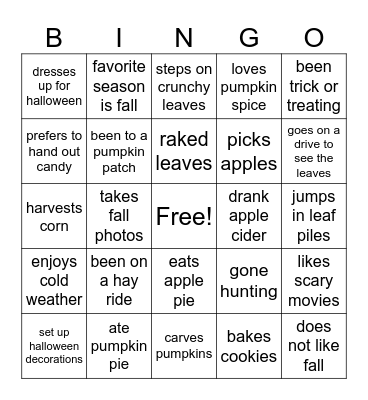 Fall Bingo- Find Someone Who... Bingo Card