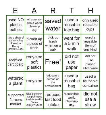 Earth day Bingo Card