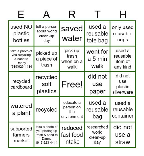 Earth day Bingo Card