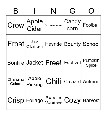 Fall Theme Bingo Card