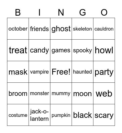 Halloween Bingo Card