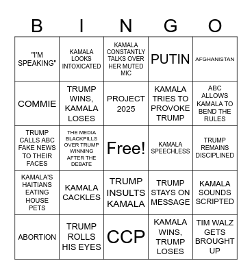 DEBATE NIGHT BINGO Card