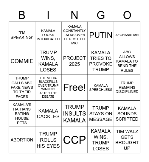 DEBATE NIGHT BINGO Card