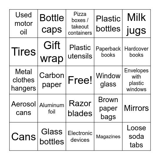 sfca recycling bingo! Bingo Card